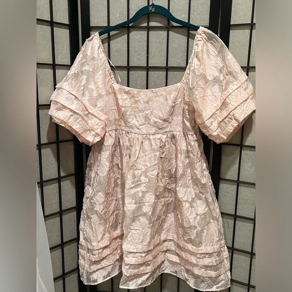 Pink Floral BAEVERLY Puff Sleeve COTTAGECORE BABYDOLL MINI Dress SIZE M